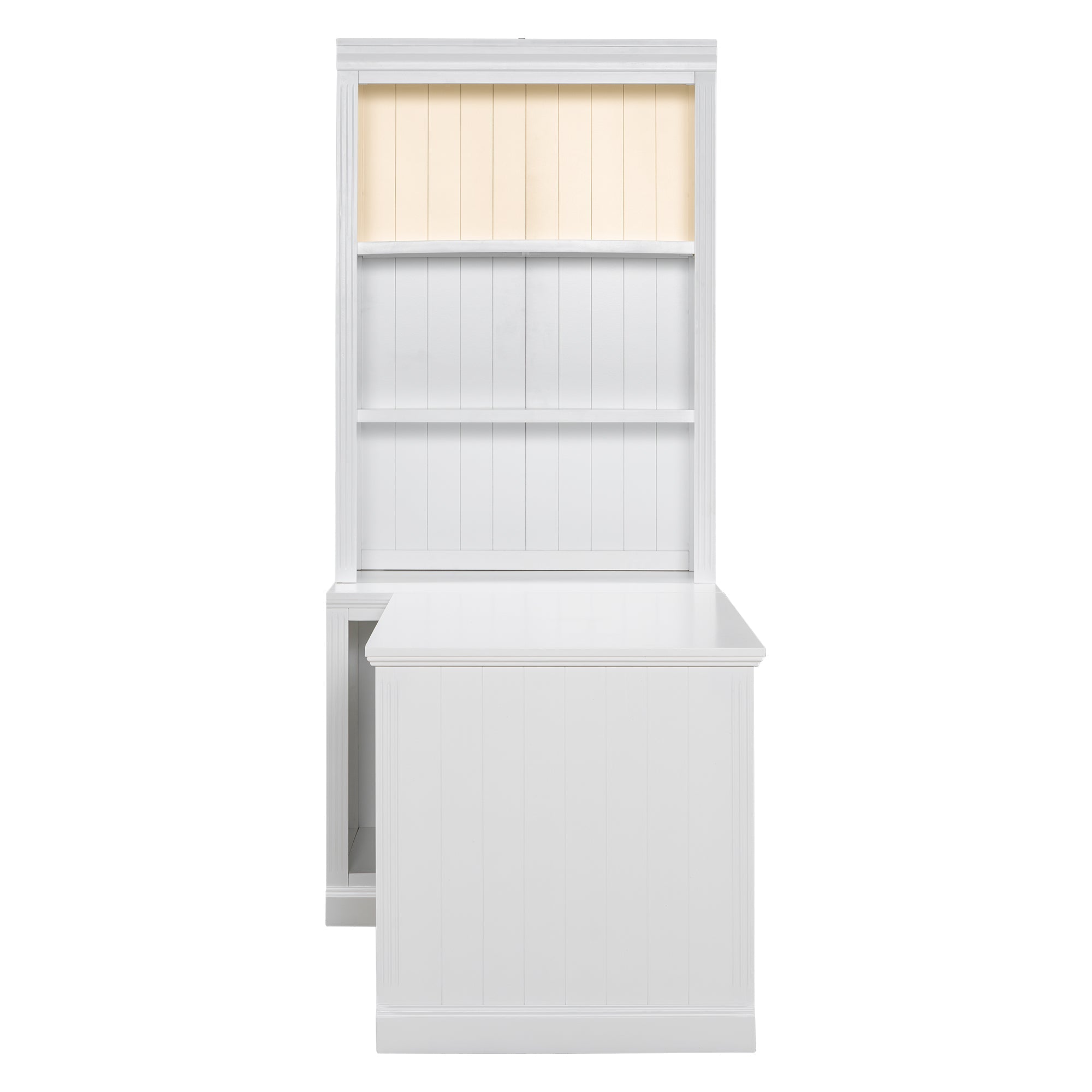 83.4'Tall Bookshelf with Writing Desk, Modern Bookcase with Study Desk, Workstation with Storage Shelf,Storage Bookcase with Open Shelves and LED Lighting for Living Room,Home Office,White
