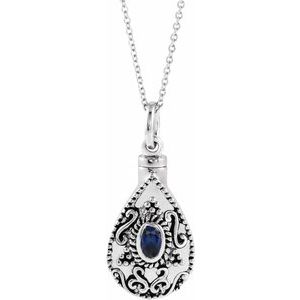 Sterling Silver 6x4 mm Oval September Birthstone Ash Holder 18" Necklace