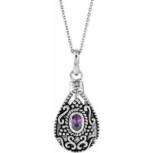 Sterling Silver 6x4 mm Oval February Birthstone Ash Holder 18" Necklace