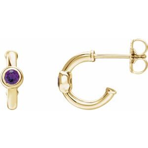 14K Yellow Gold Natural Amethyst Huggie Hoop Earrings