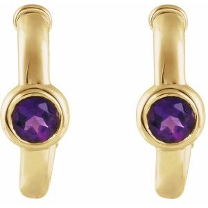 14K Yellow Gold Natural Amethyst Huggie Hoop Earrings – image 2