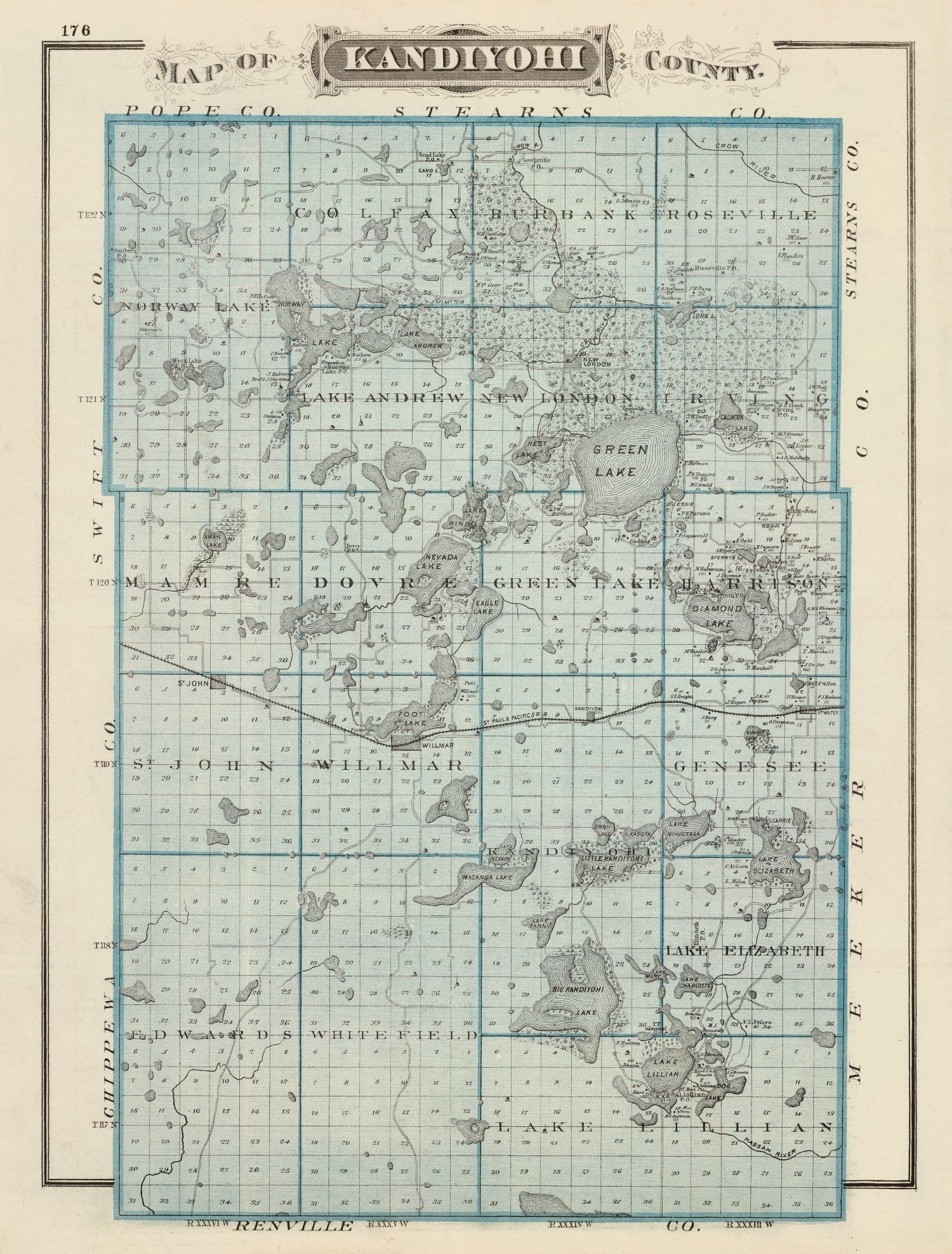 Vintage Map of Kandiyohi County, Minnesota 1874