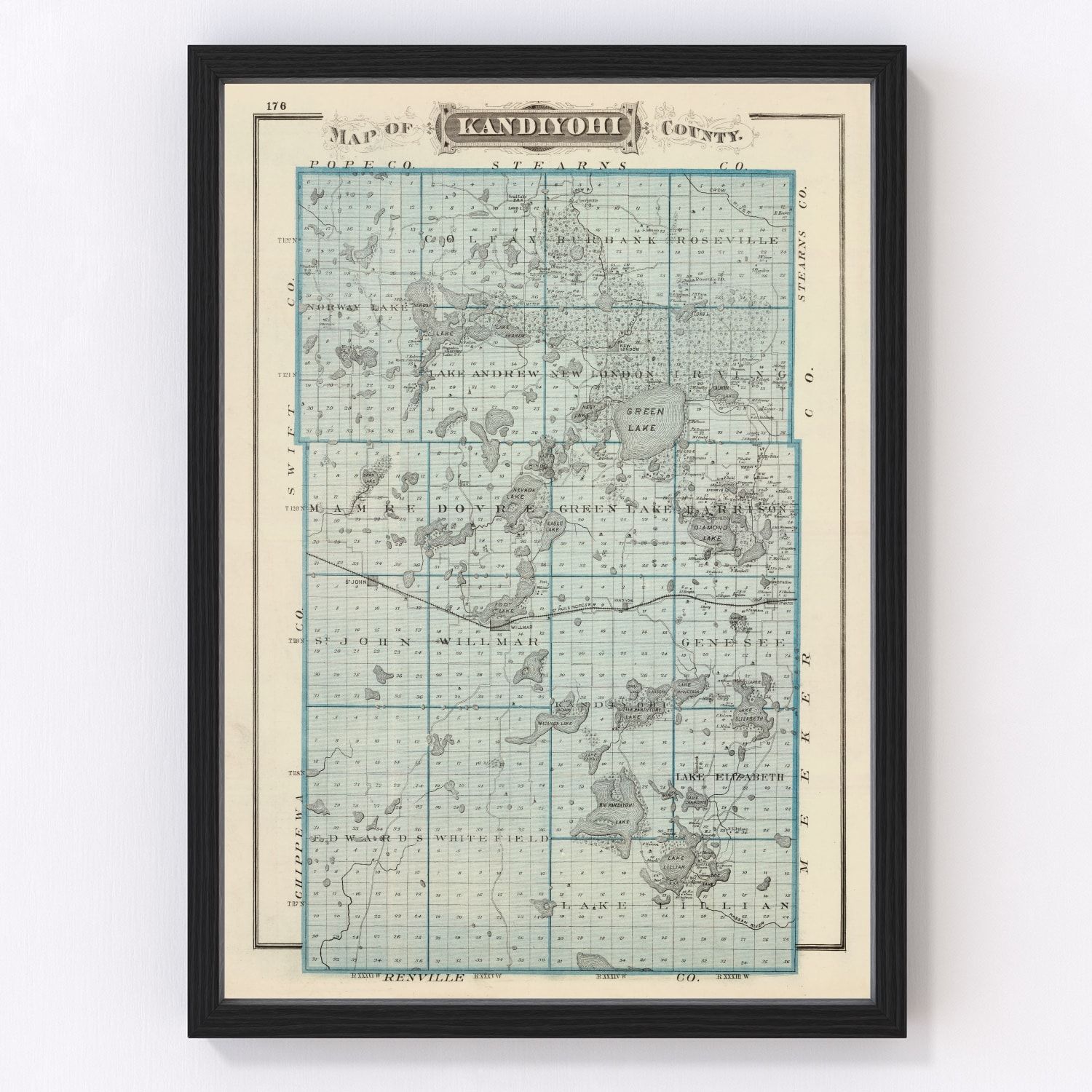 Vintage Map of Kandiyohi County, Minnesota 1874