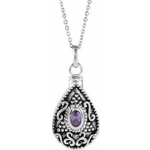 Sterling Silver 6x4 mm Oval June Birthstone Ash Holder 18" Necklace