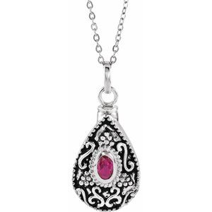Sterling Silver 6x4 mm Oval July Birthstone Ash Holder 18" Necklace