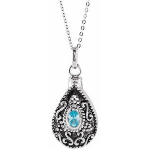 Sterling Silver 6x4 mm Oval March Birthstone Ash Holder 18" Necklace