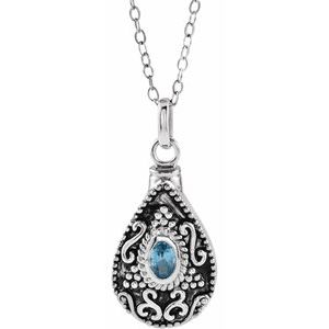 Sterling Silver 6x4 mm Oval December Birthstone Ash Holder 18" Necklace