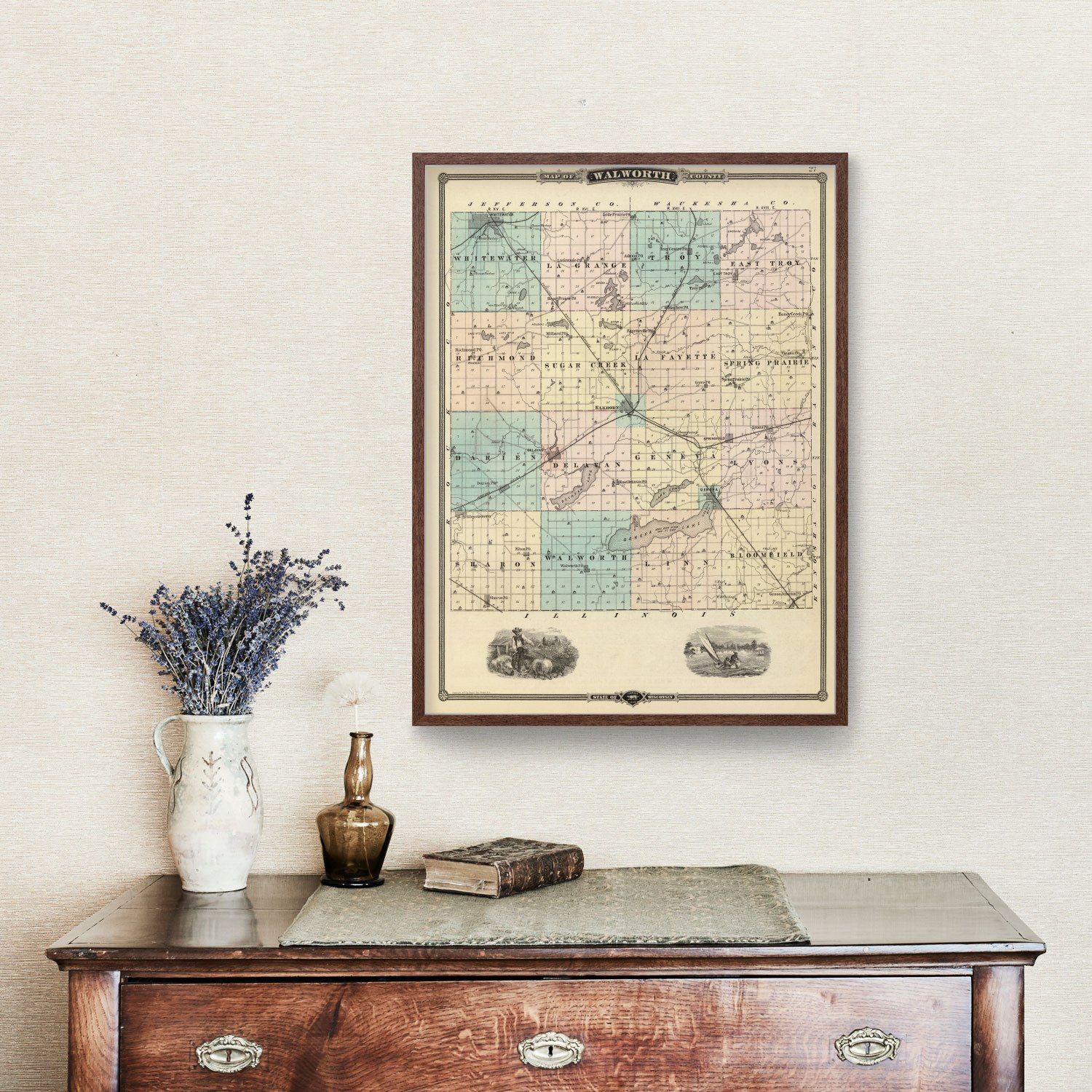 Vintage Map of Walworth County, Wisconsin 1878