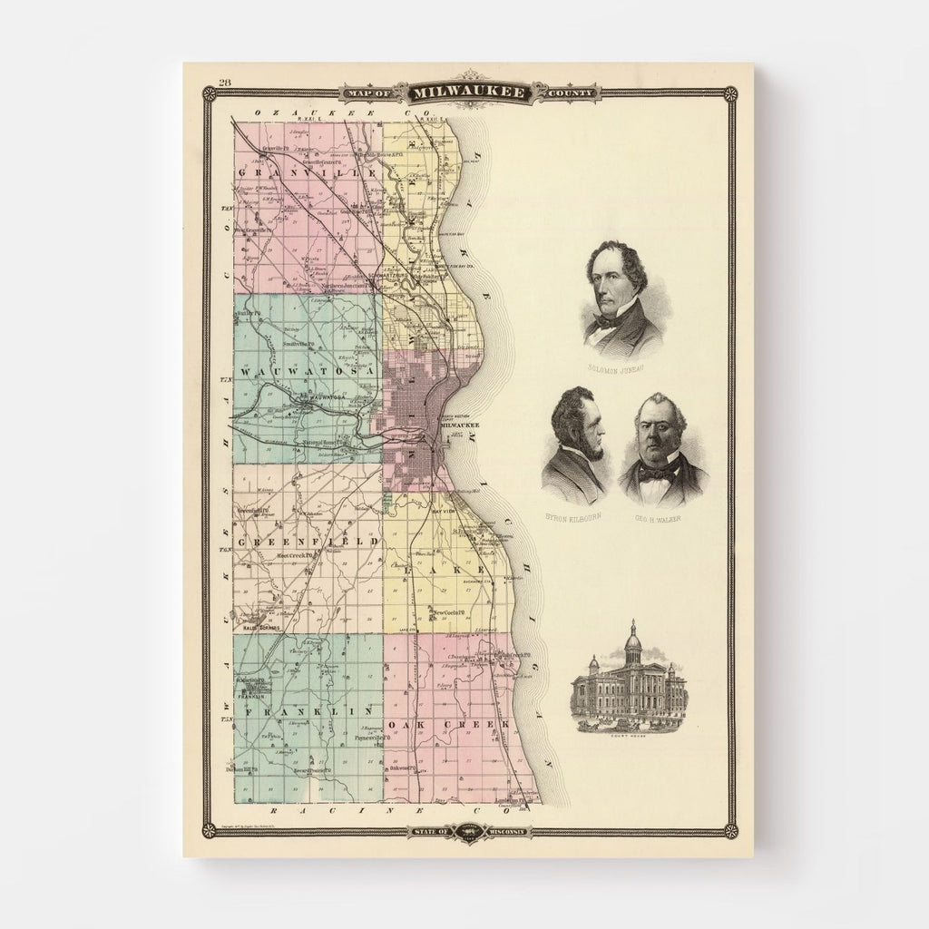 Vintage Map of Milwaukee County, Wisconsin 1878