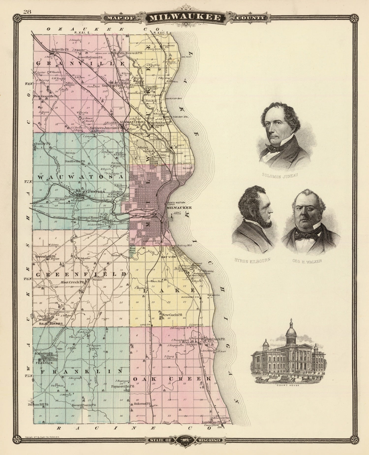 Vintage Map of Milwaukee County, Wisconsin 1878