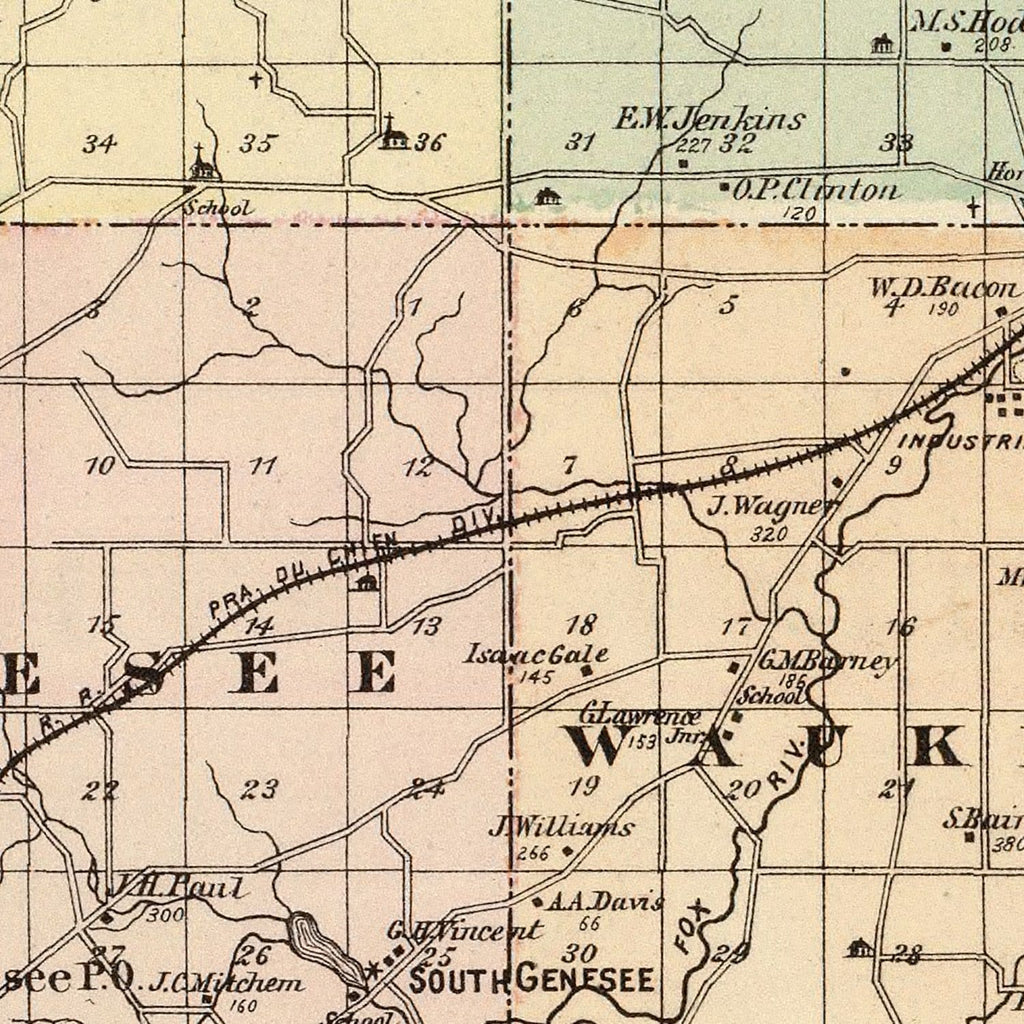 Vintage Map of Waukesha County, Wisconsin 1878