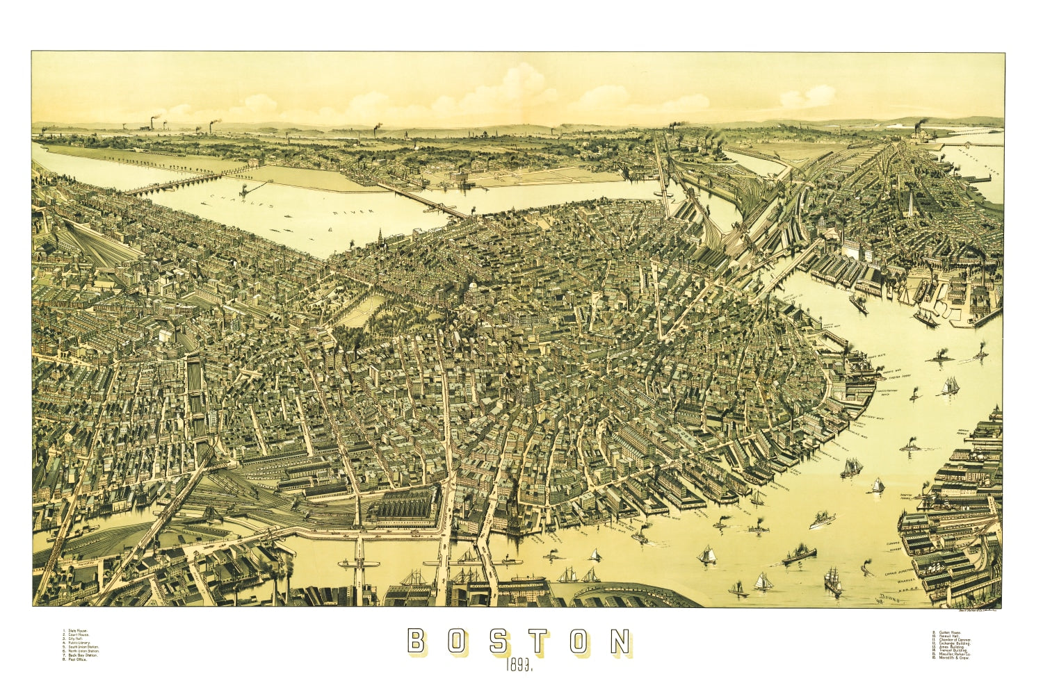 Vintage Map of Boston, Massachusetts 1899