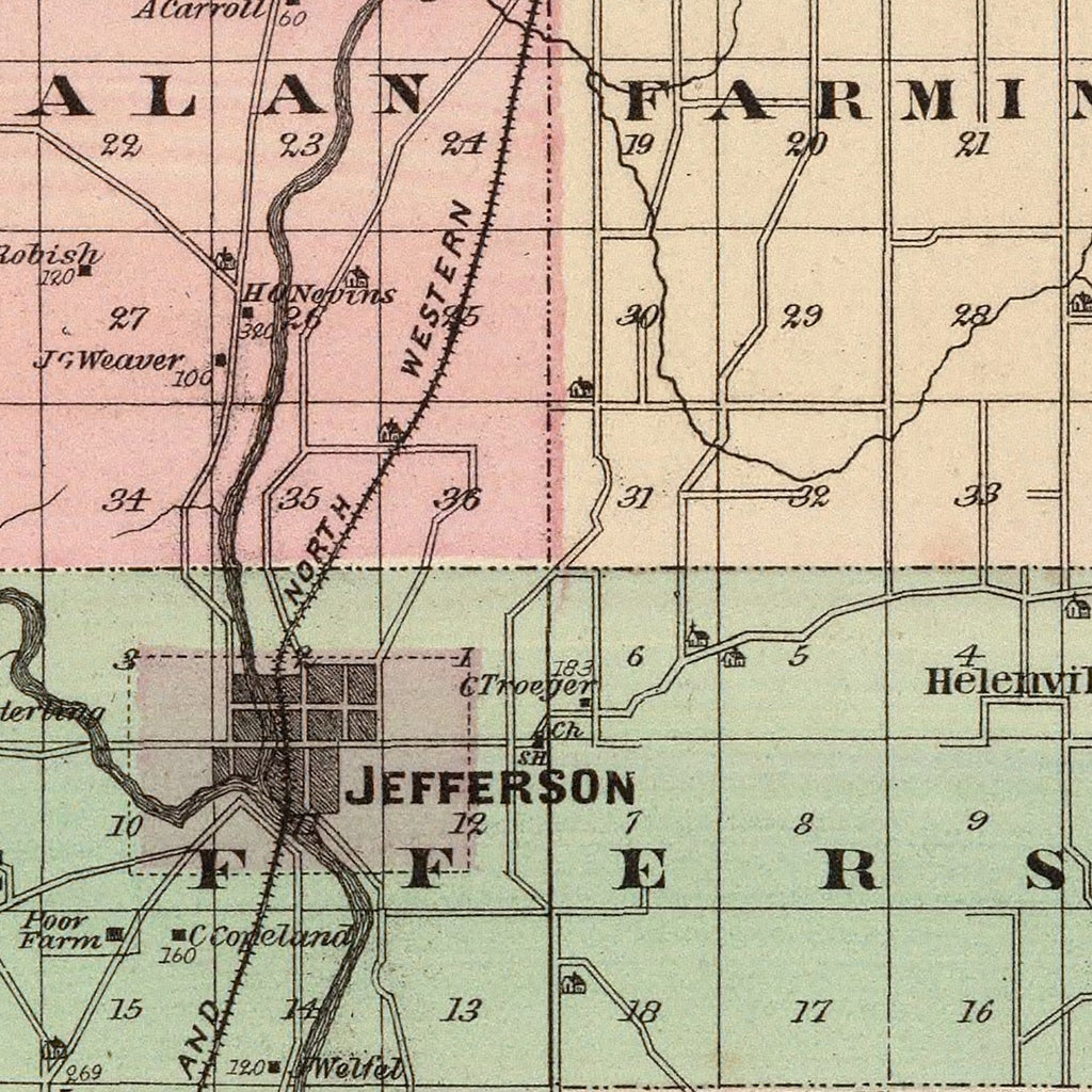 Vintage Map of Jefferson County, Wisconsin 1878