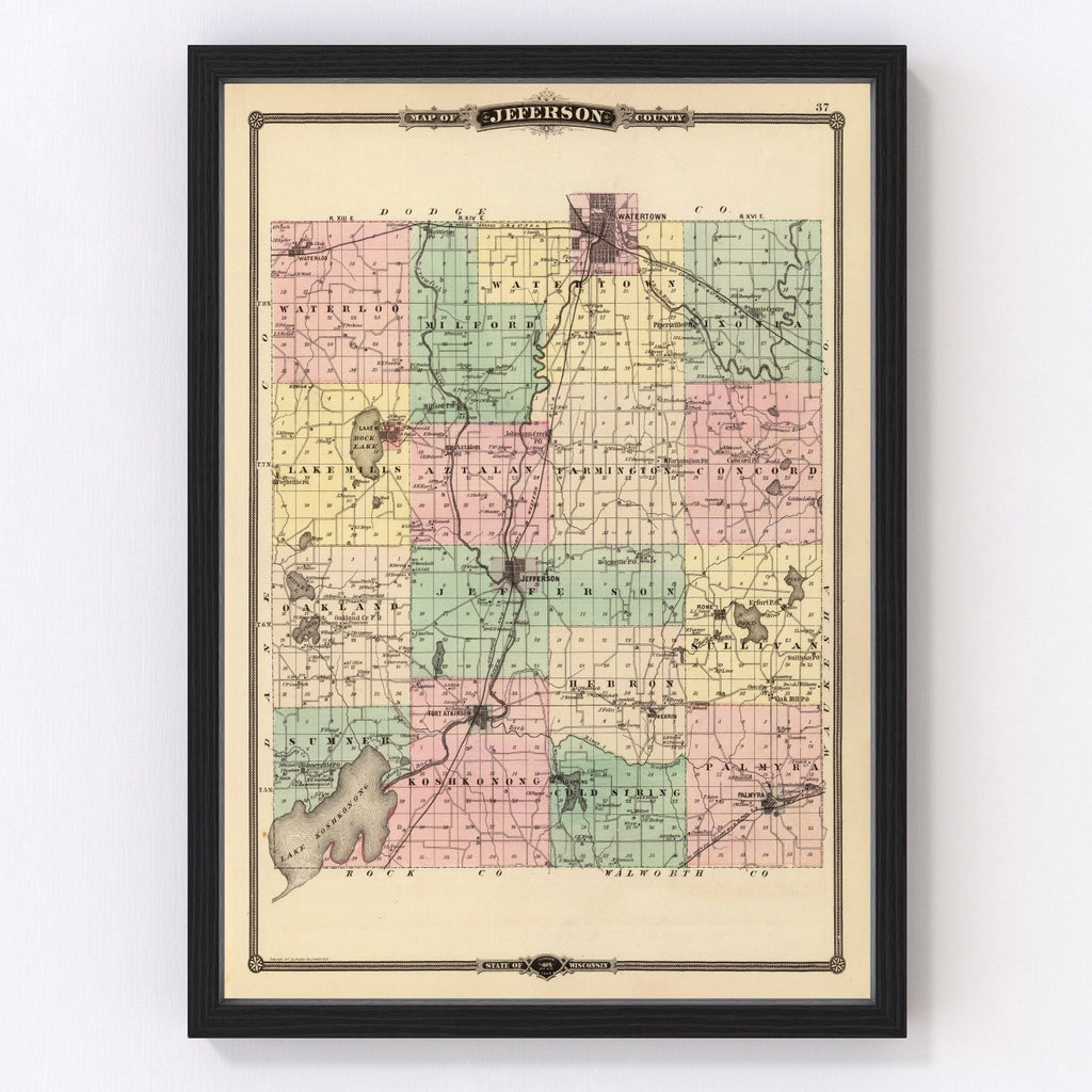 Vintage Map of Jefferson County, Wisconsin 1878