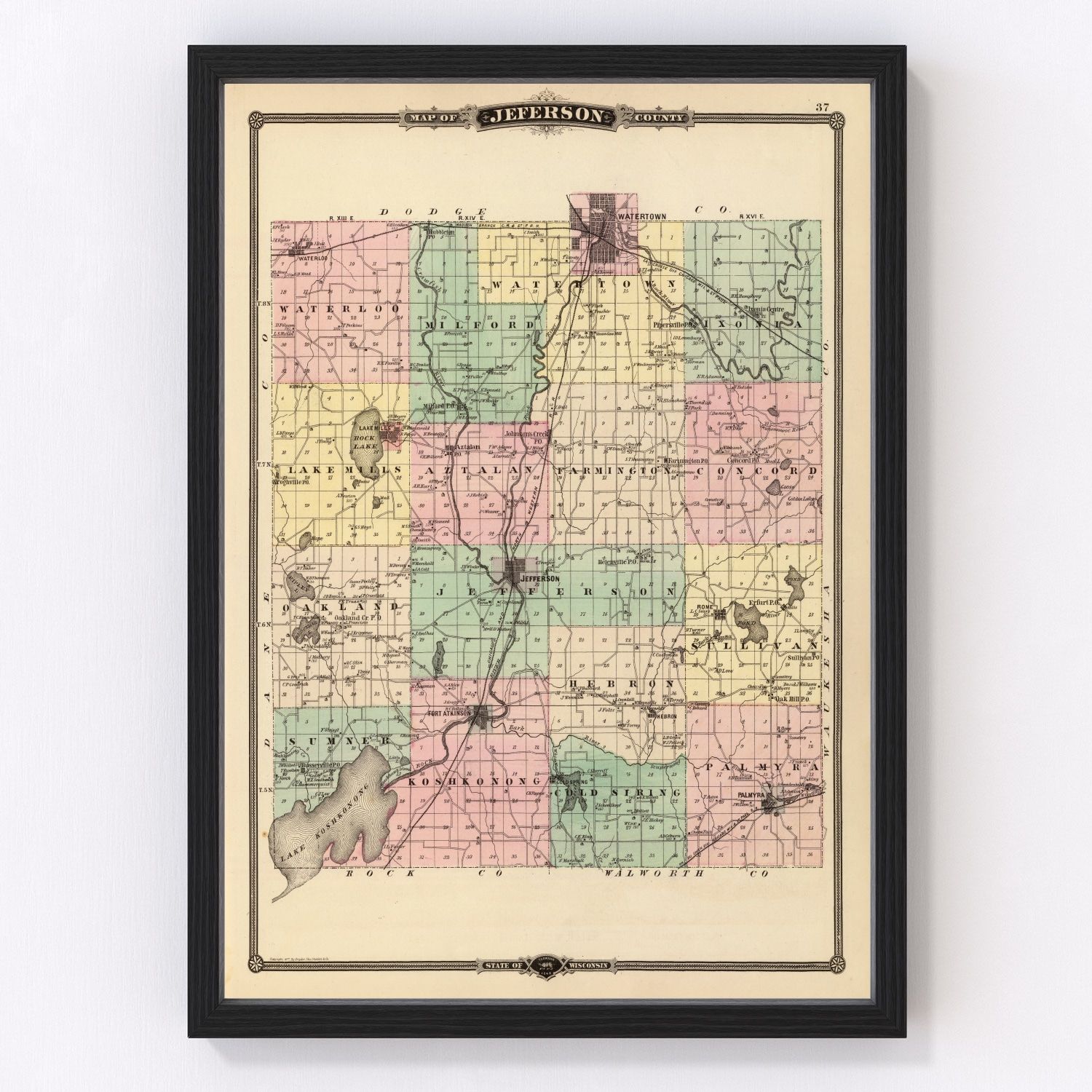 Vintage Map of Jefferson County, Wisconsin 1878