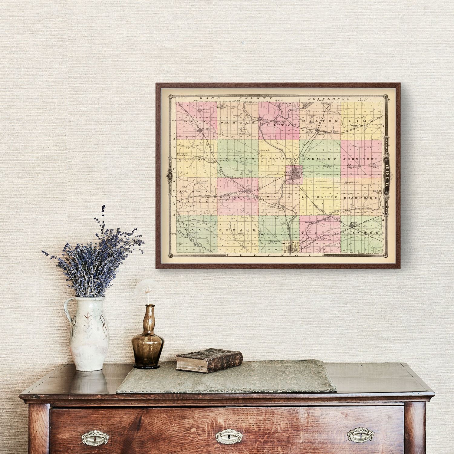 Vintage Map of Rock County, Wisconsin 1878