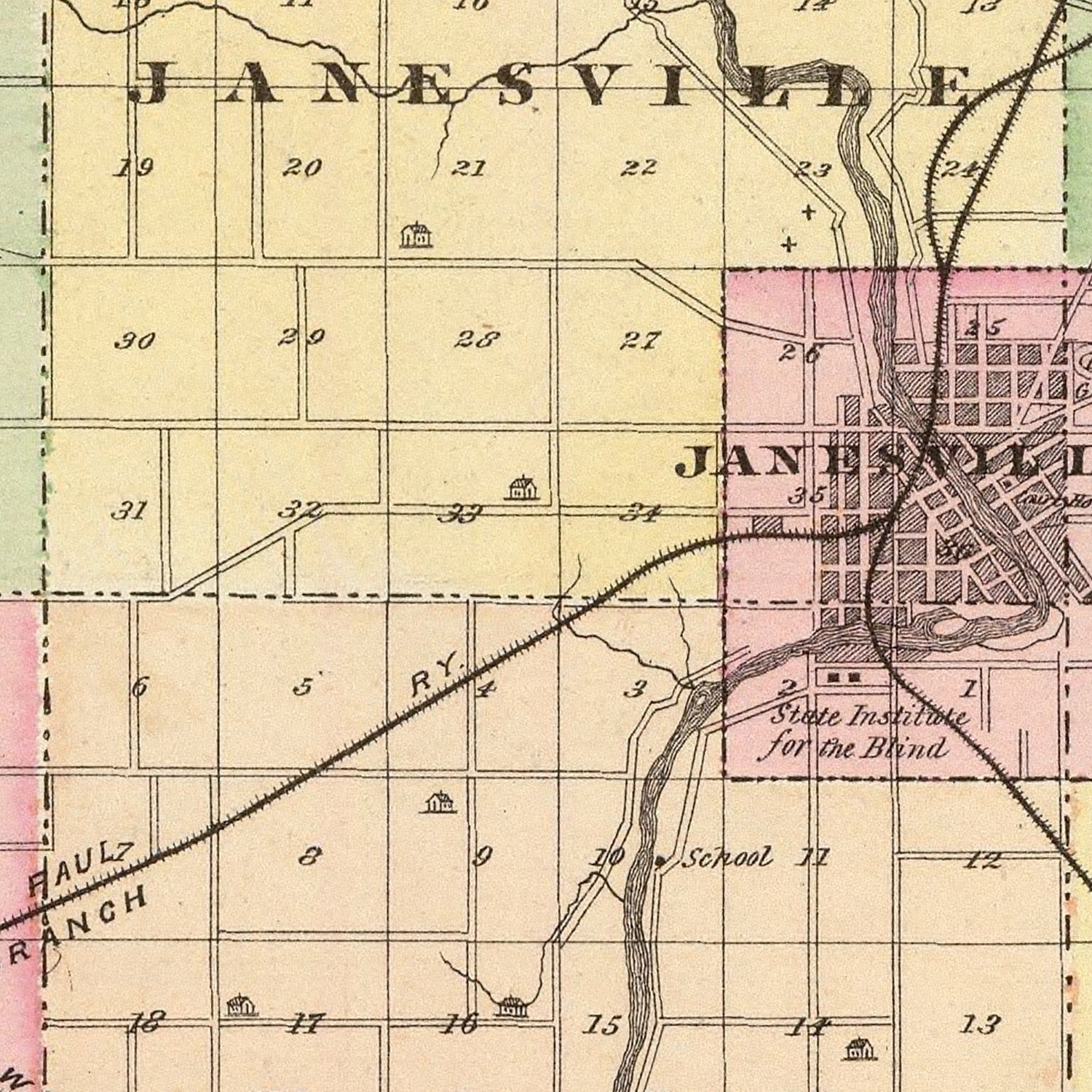 Vintage Map of Rock County, Wisconsin 1878