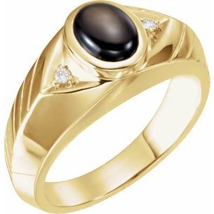 14K Yellow Gold Natural Black Star Sapphire & .04 CTW Natural Diamond Ring