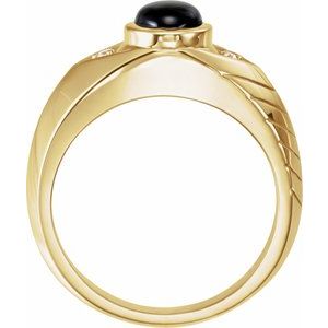 14K Yellow Gold Natural Black Star Sapphire & .04 CTW Natural Diamond Ring