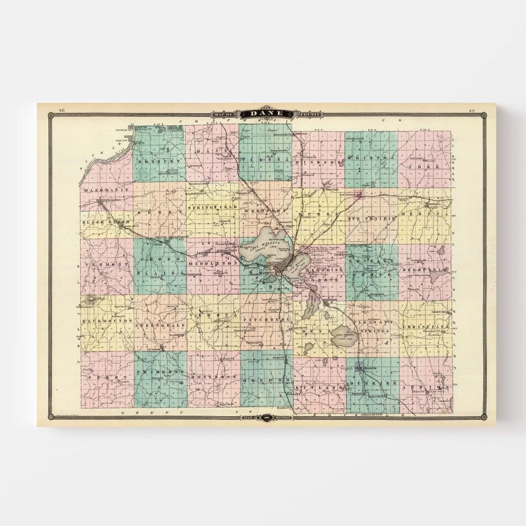 Vintage Map of Dane County, Wisconsin 1878