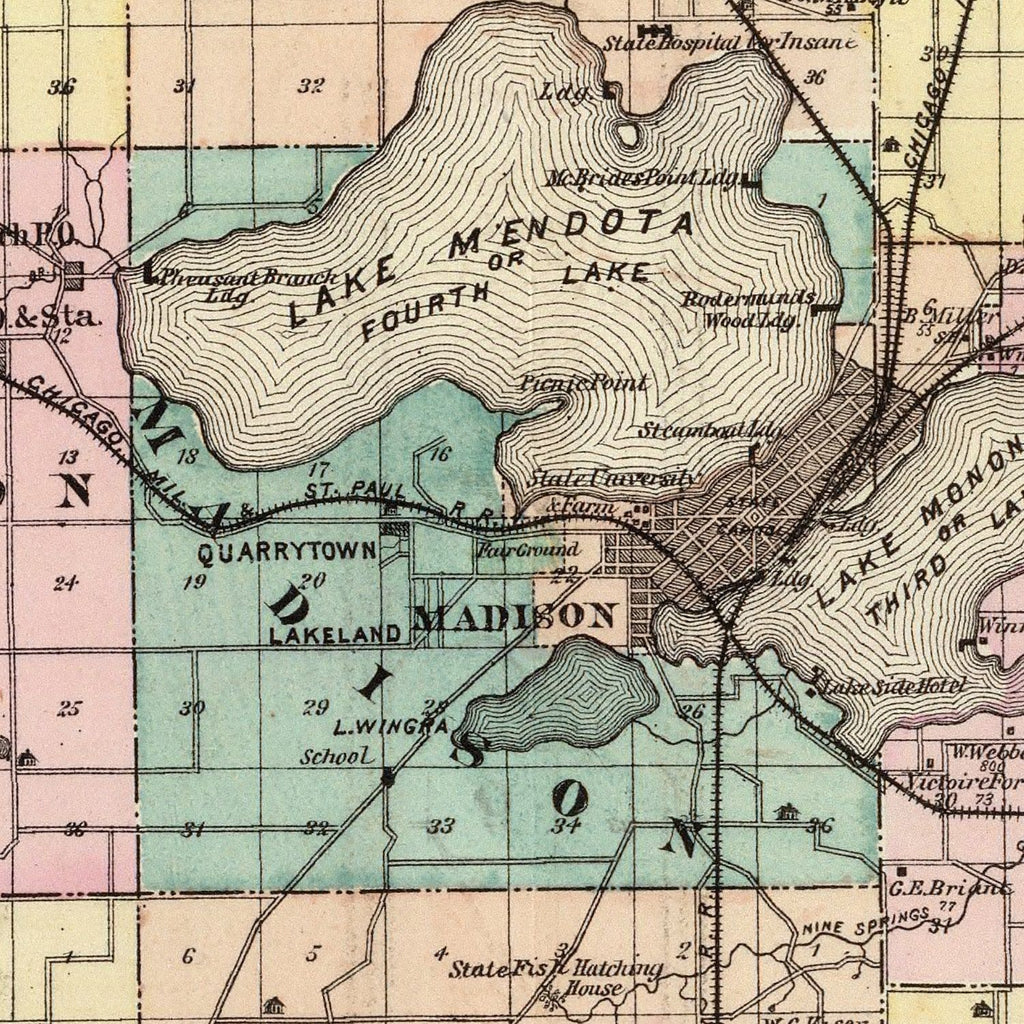 Vintage Map of Dane County, Wisconsin 1878