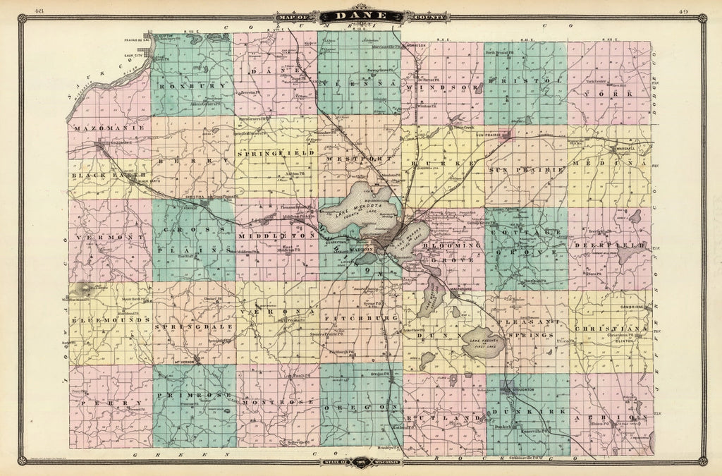 Vintage Map of Dane County, Wisconsin 1878