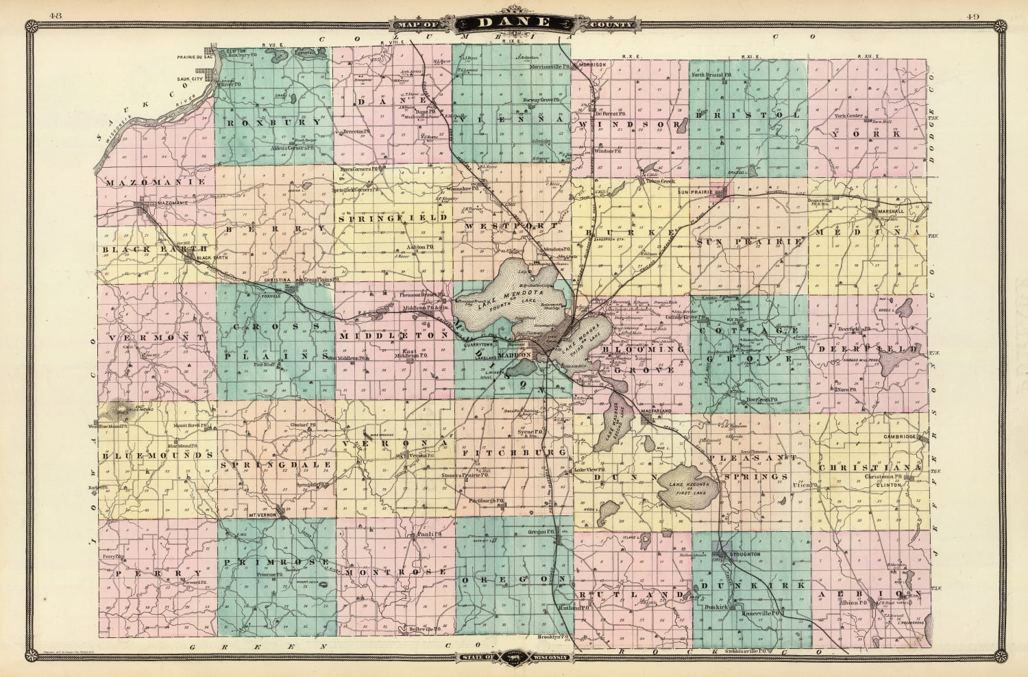 Vintage Map of Dane County, Wisconsin 1878