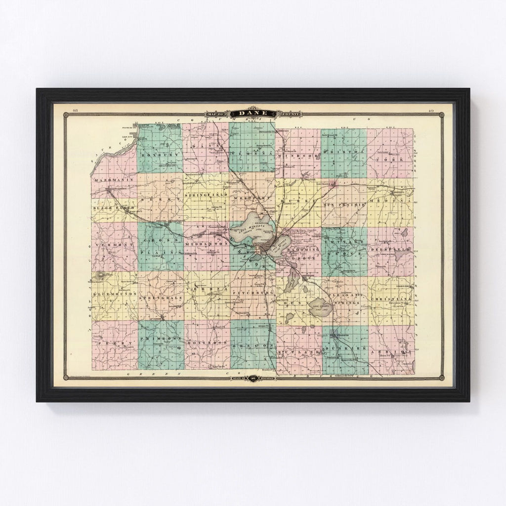 Vintage Map of Dane County, Wisconsin 1878