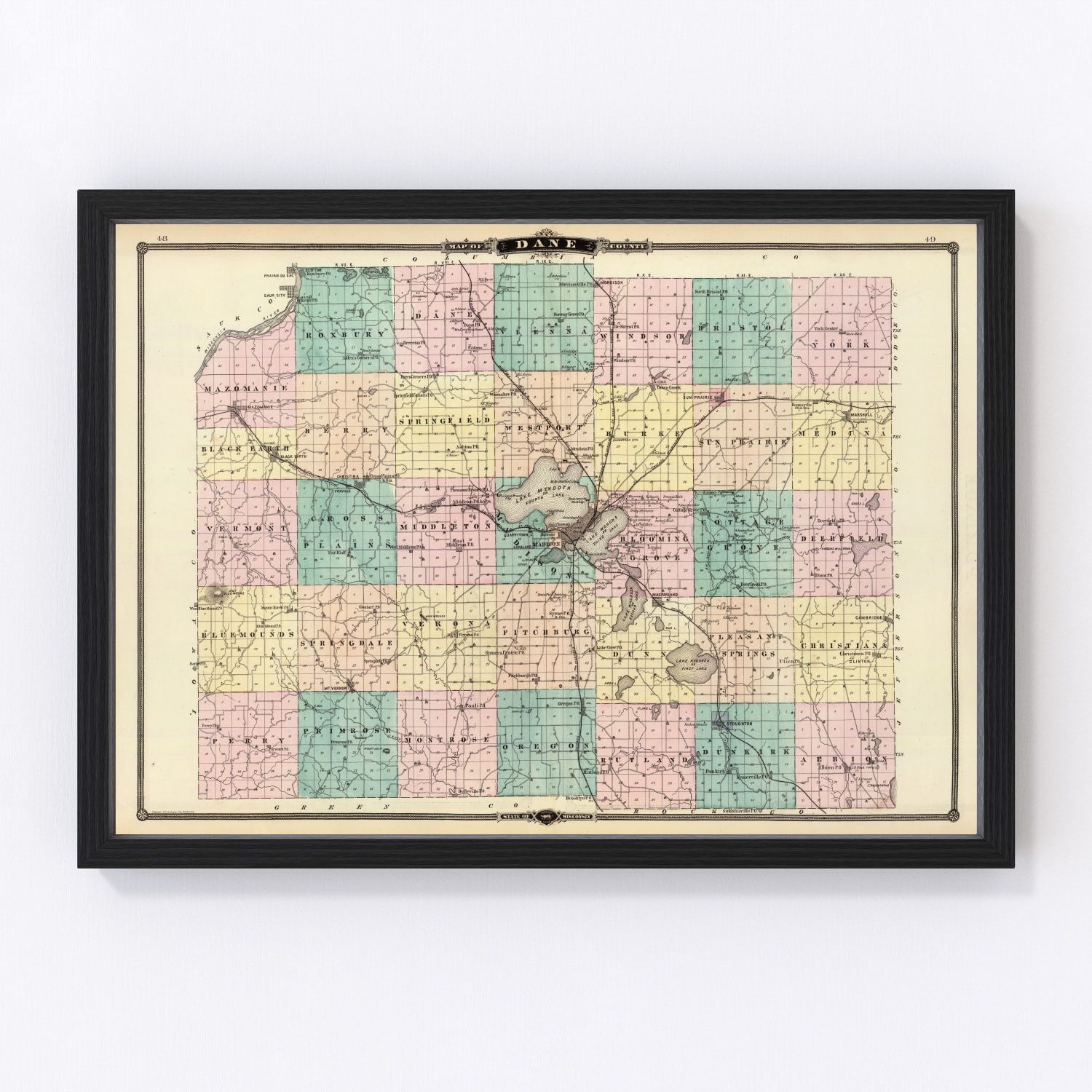 Vintage Map of Dane County, Wisconsin 1878