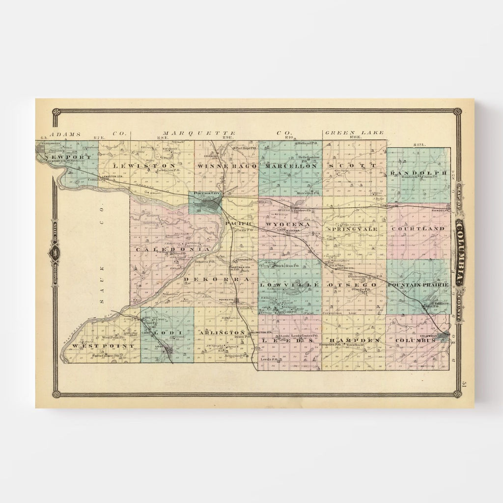Vintage Map of Columbia County, Wisconsin 1878