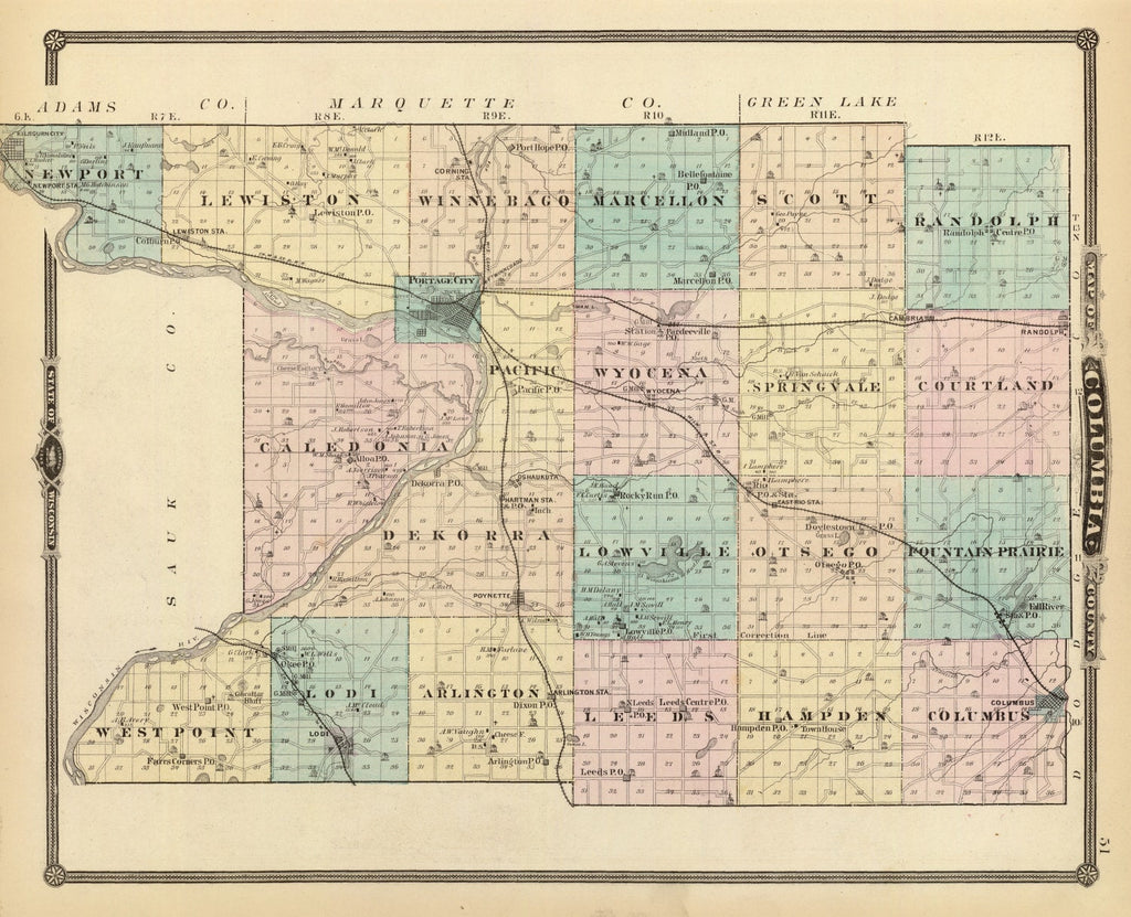 Vintage Map of Columbia County, Wisconsin 1878