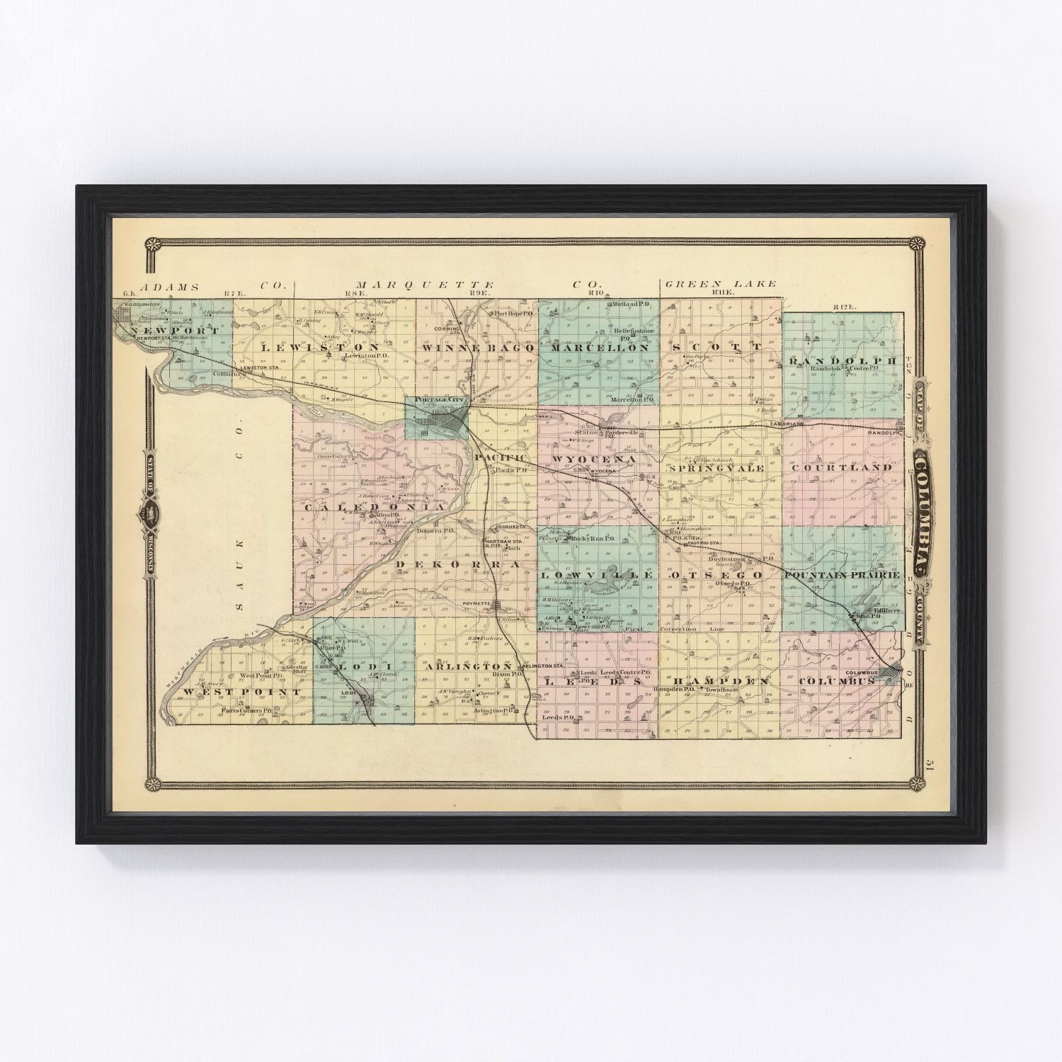 Vintage Map of Columbia County, Wisconsin 1878