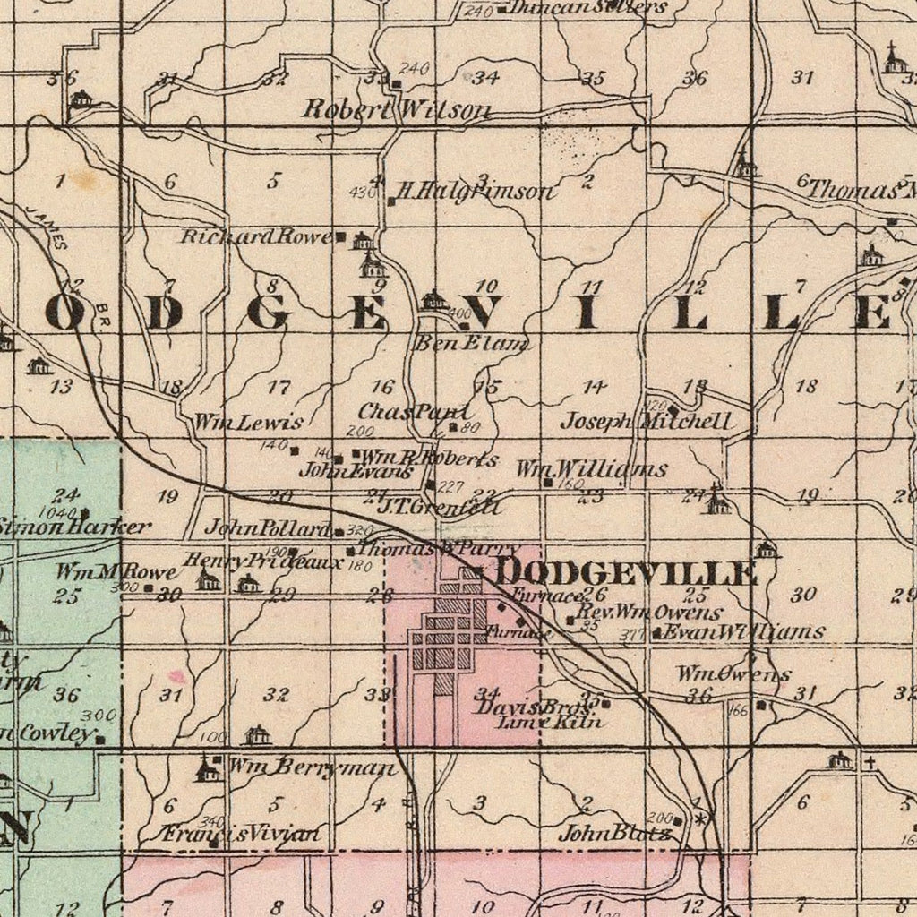 Vintage Map of Iowa County, Wisconsin 1878
