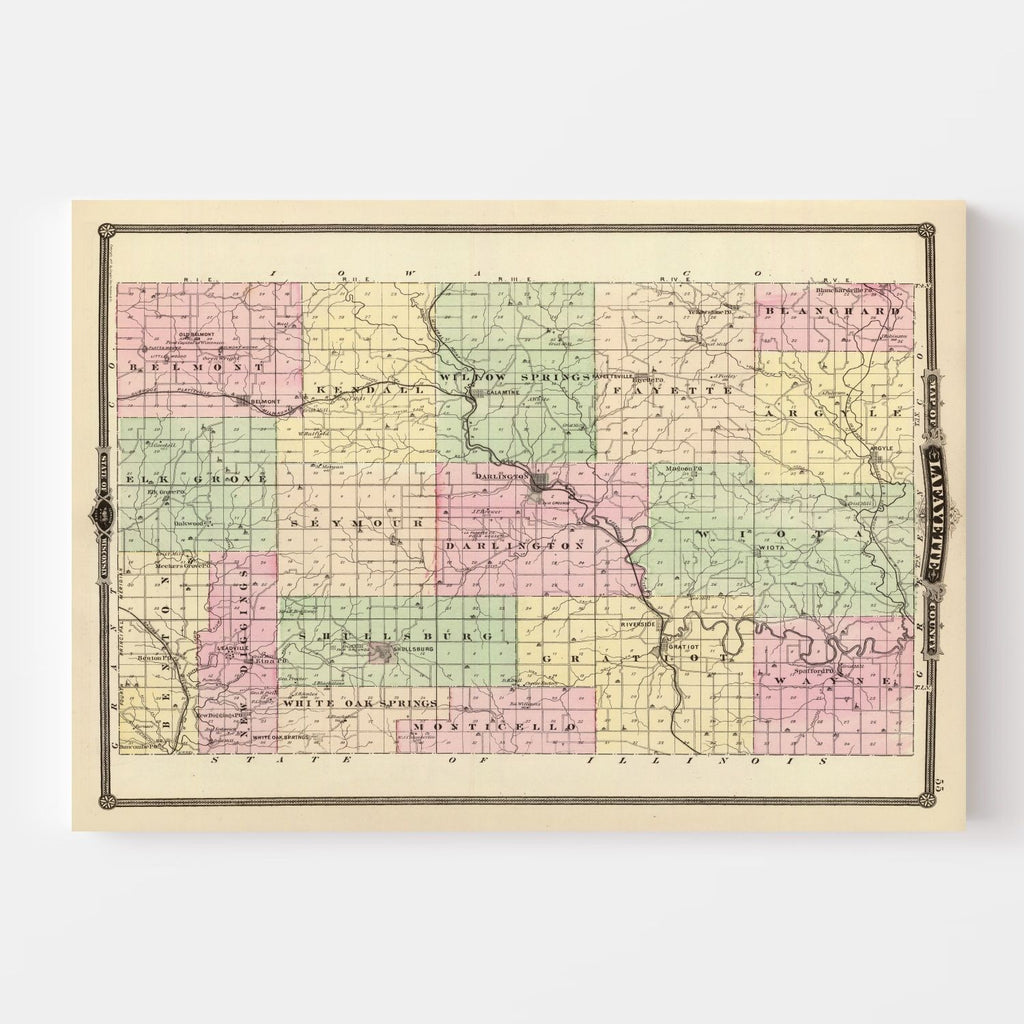 Vintage Map of Lafayette County, Wisconsin 1878