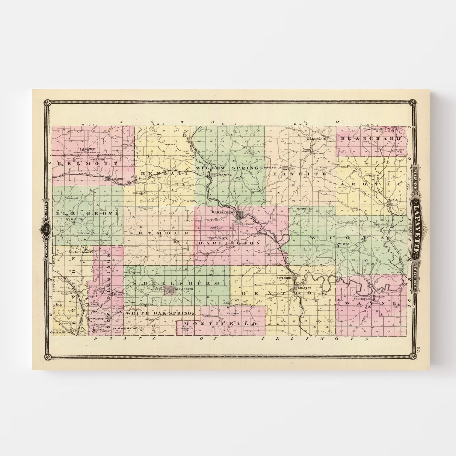 Vintage Map of Lafayette County, Wisconsin 1878
