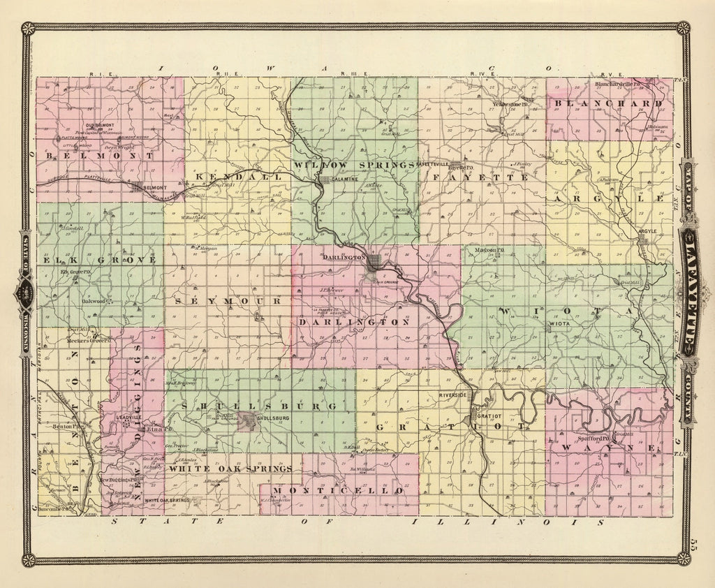 Vintage Map of Lafayette County, Wisconsin 1878