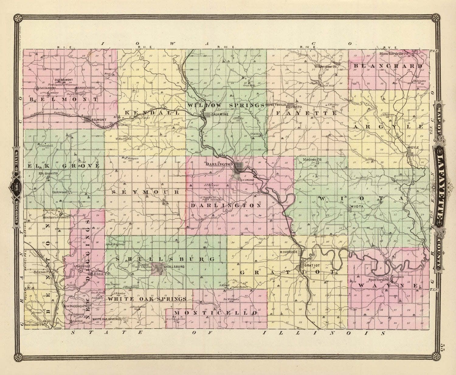 Vintage Map of Lafayette County, Wisconsin 1878