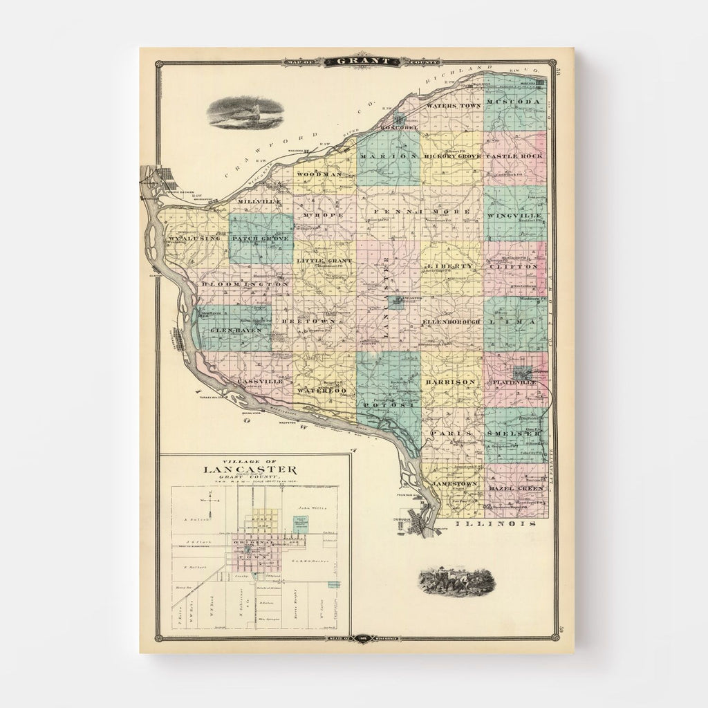 Vintage Map of Grant County, Wisconsin 1878