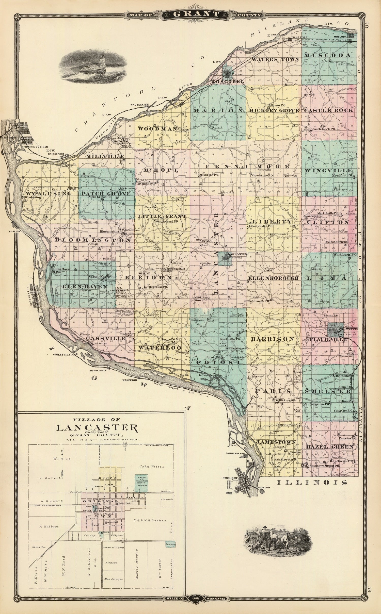 Vintage Map of Grant County, Wisconsin 1878