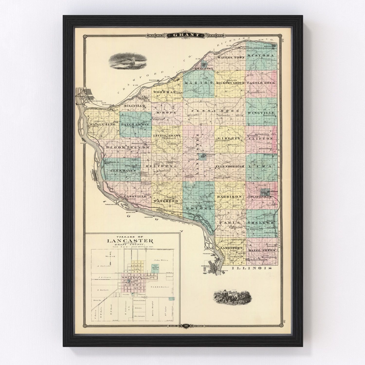 Vintage Map of Grant County, Wisconsin 1878