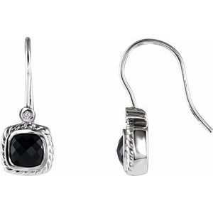 14K White Gold Natural Black Onyx & .03 CTW Natural Diamond Earrings