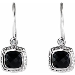 14K White Gold Natural Black Onyx & .03 CTW Natural Diamond Earrings