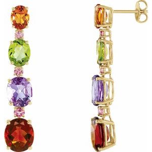 14K Yellow Gold Natural Multi-Gemstone Earrings