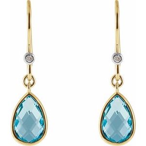 14K Yellow Gold Natural Swiss Blue Topaz & .02 CTW Natural Diamond Earrings – image 2