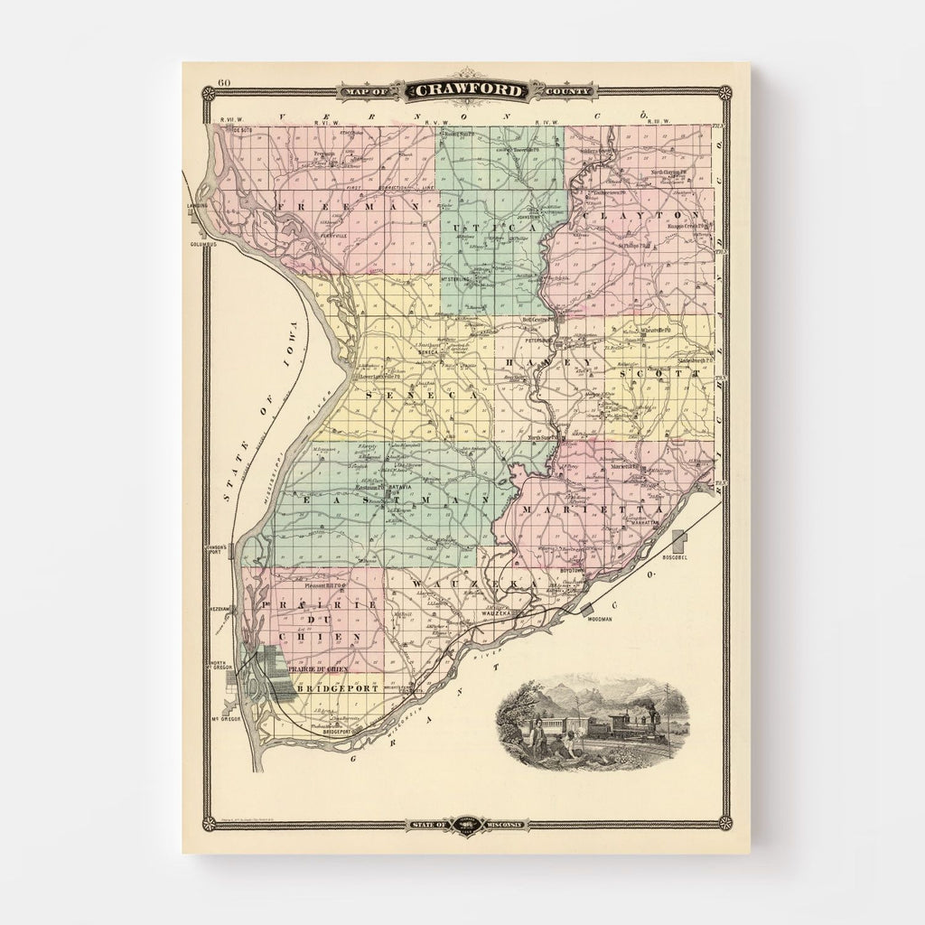 Vintage Map of Crawford County, Wisconsin 1878