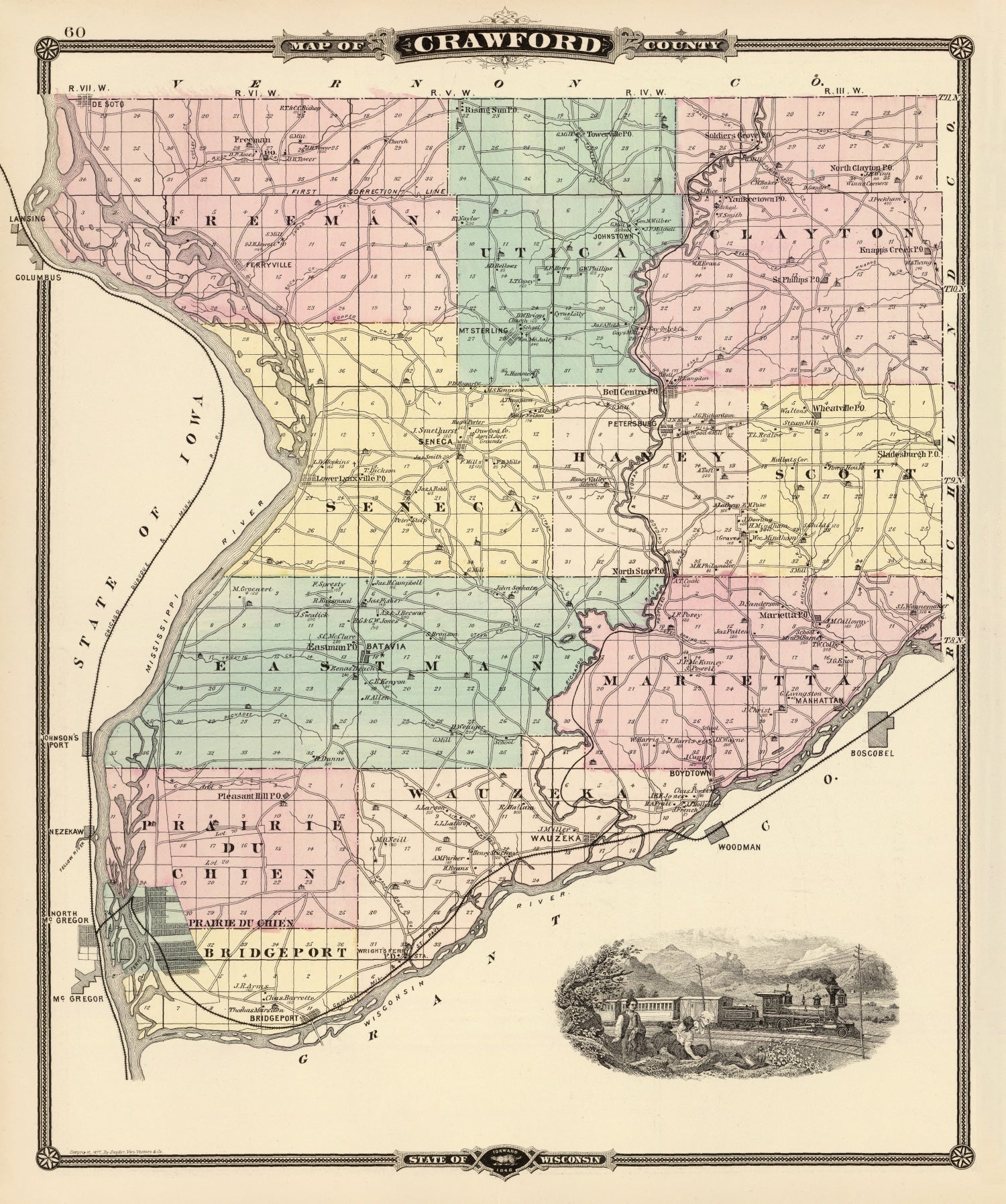 Vintage Map of Crawford County, Wisconsin 1878