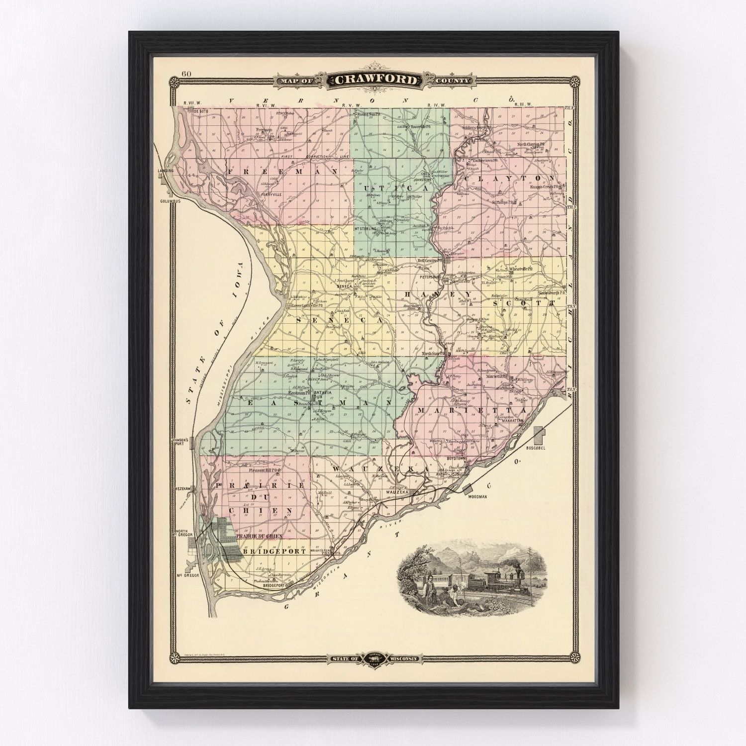Vintage Map of Crawford County, Wisconsin 1878