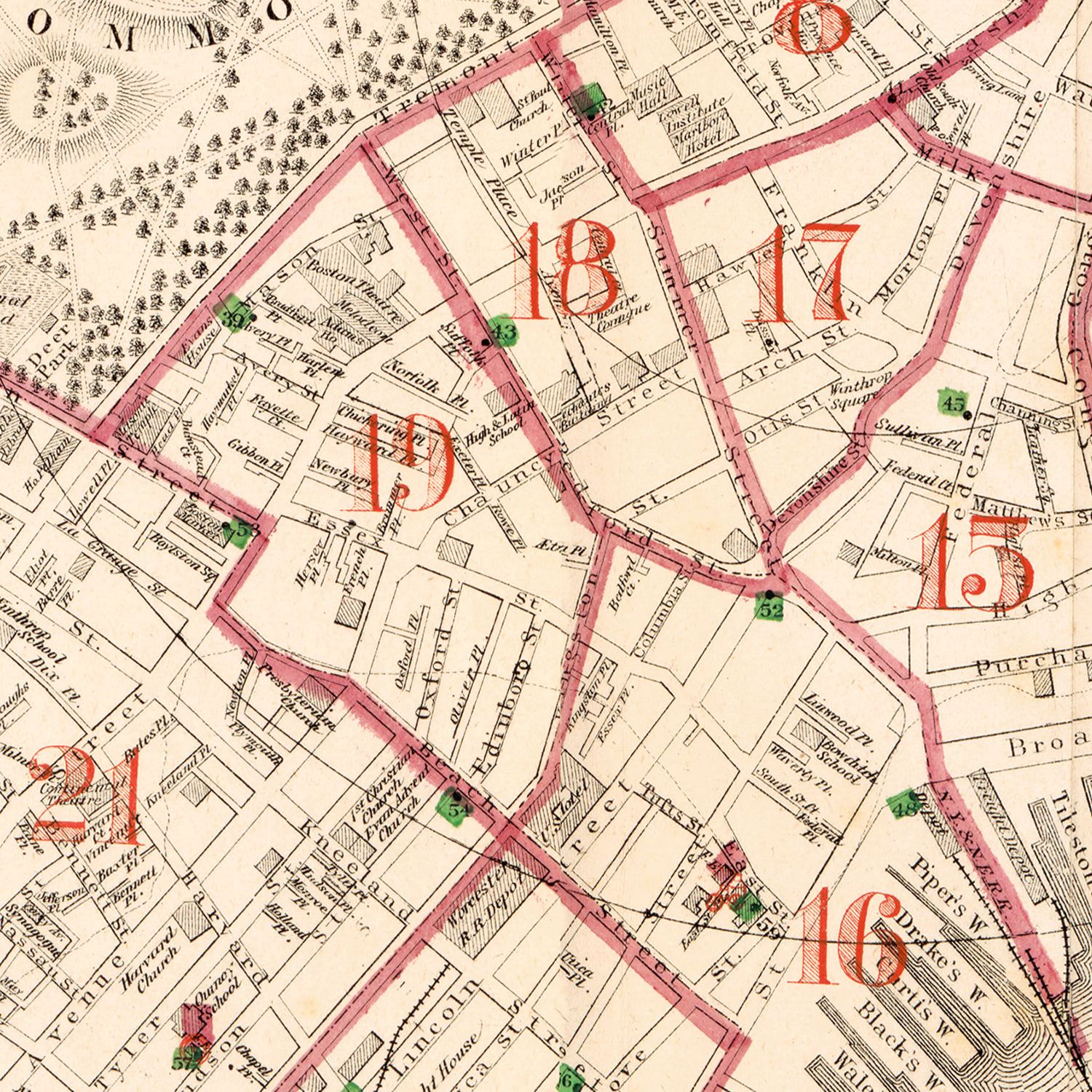 Vintage Map of Boston, Massachusetts 1874