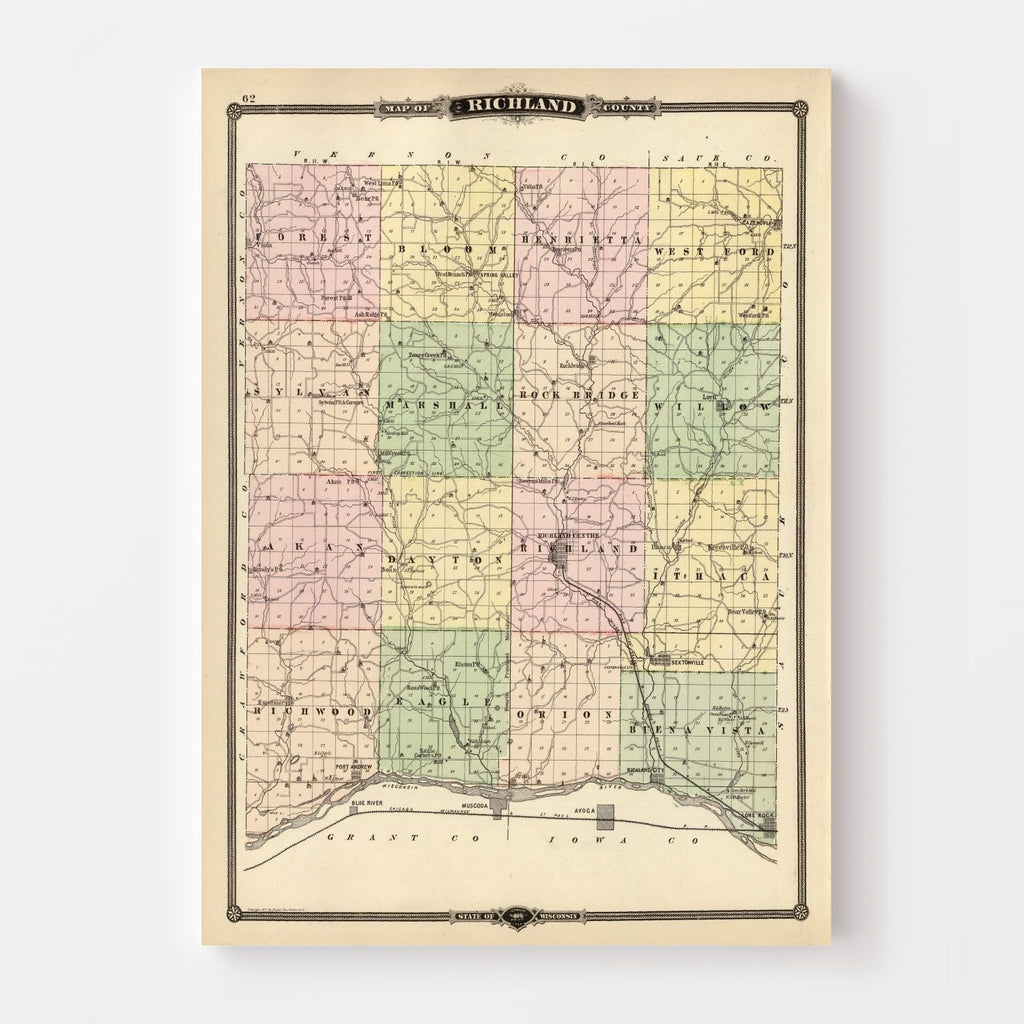 Vintage Map of Richland County, Wisconsin 1878