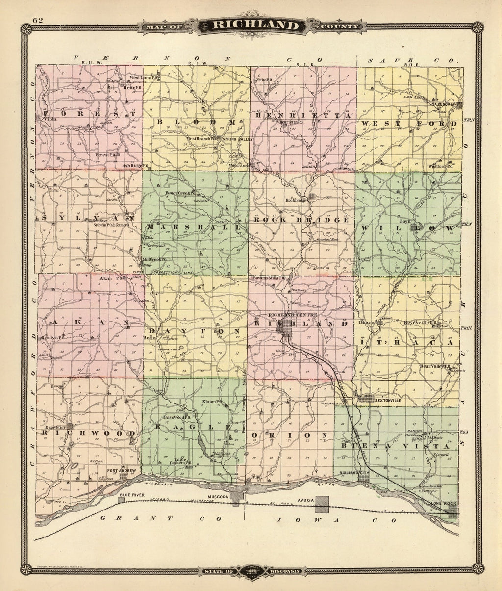 Vintage Map of Richland County, Wisconsin 1878